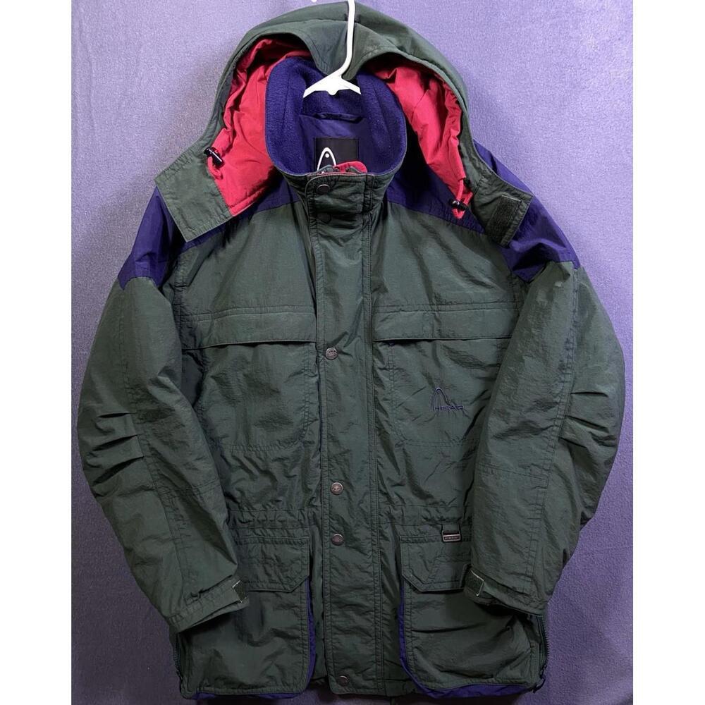 Vintage Head Ski Jacket Large Green Blue Red 90s Colorblock Retro Snow Coat READ